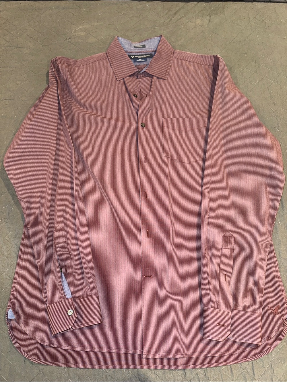 L American Eagle Outfitters Maroon Striped Button-Up Shirt